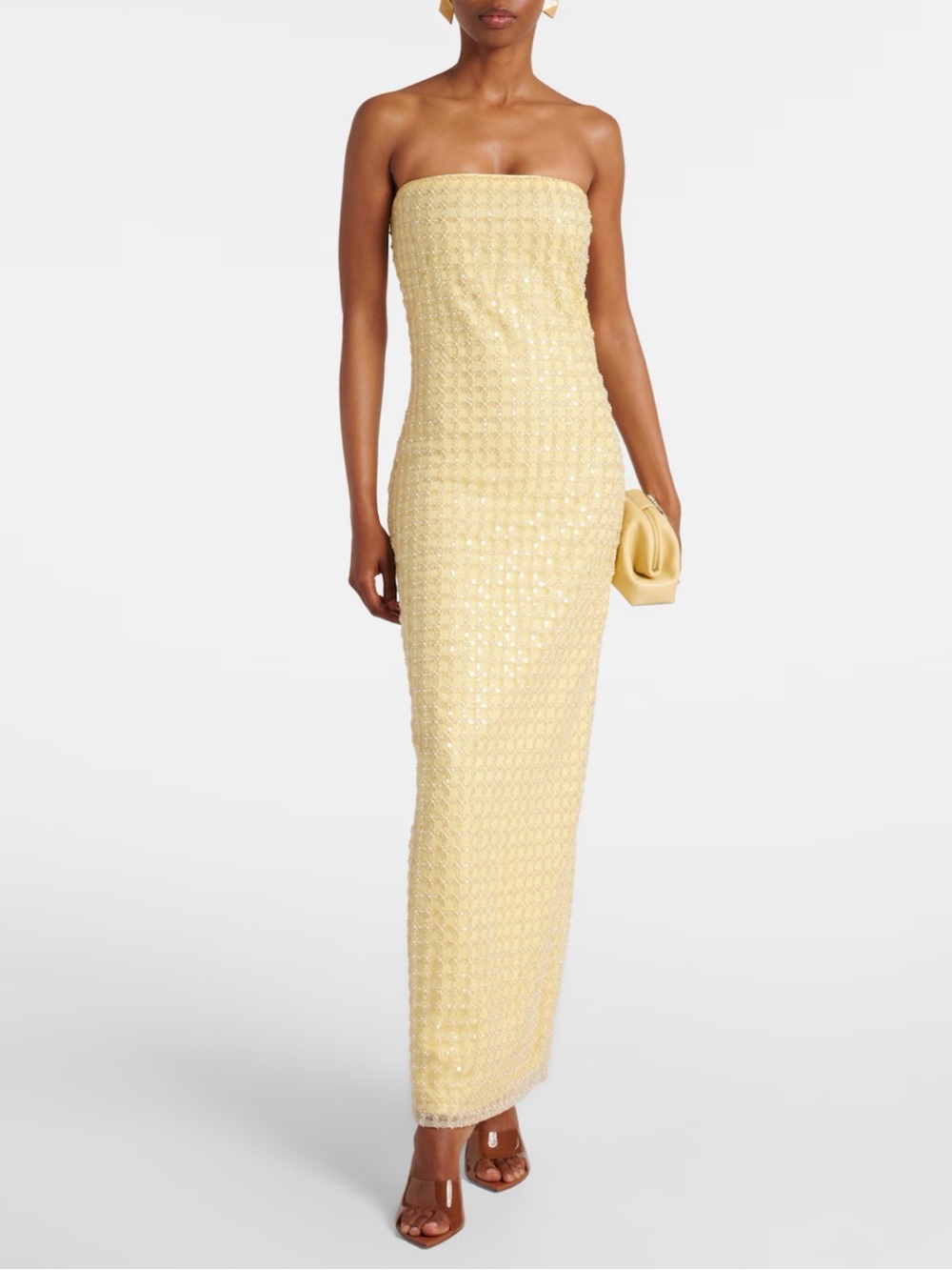 ROTATE Embellished strapless gown in Yellow